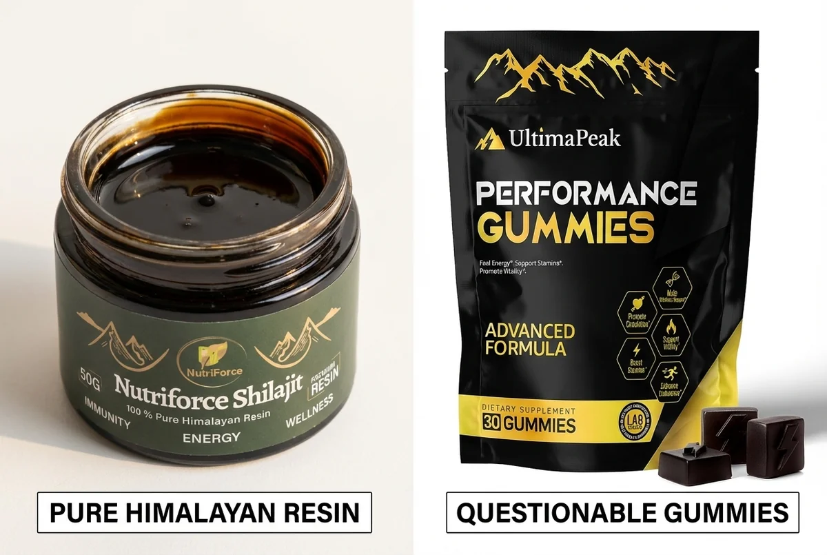 Shilajit resin quality comparison — pure vs adulterated